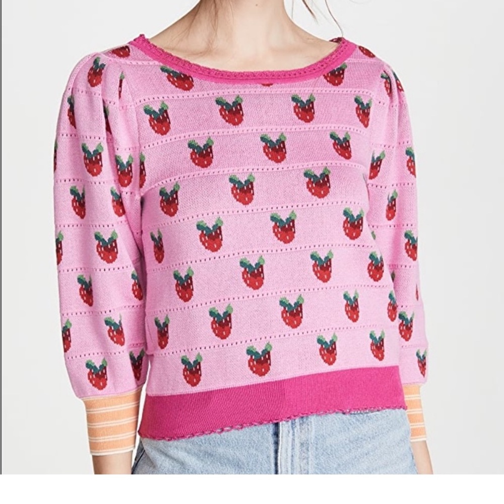 LoveShackFancy Isha Strawberry Sweater XS - Passion Pink